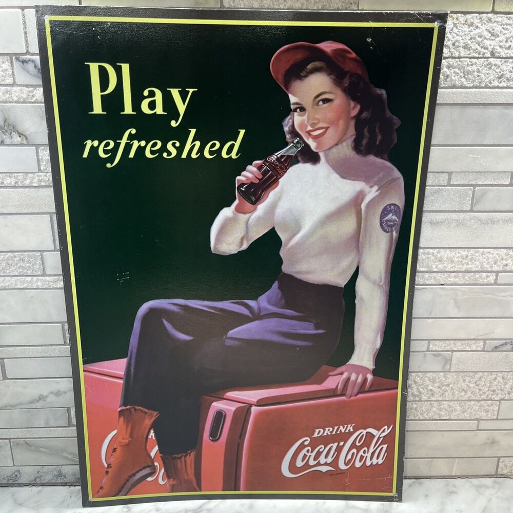 Coca Cola Vintage Coke 1998 Play Refreshed, collectible Tin Sign 16 3/4x 11 3/4"